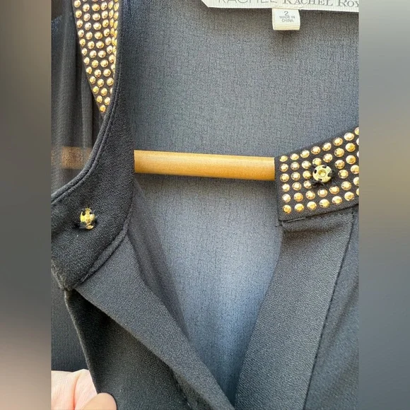 Rachel Rachel Roy Black Sleeveless Jumpsuit Gold Stud Trim Straight Leg Sz 2 NWT - Picture 10 of 16